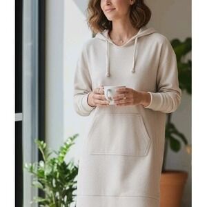 TOAD&CO XL Organic Cotton  Hemp NWT Byrne Hooded Dress Oatmeal Micro Waffle Knit